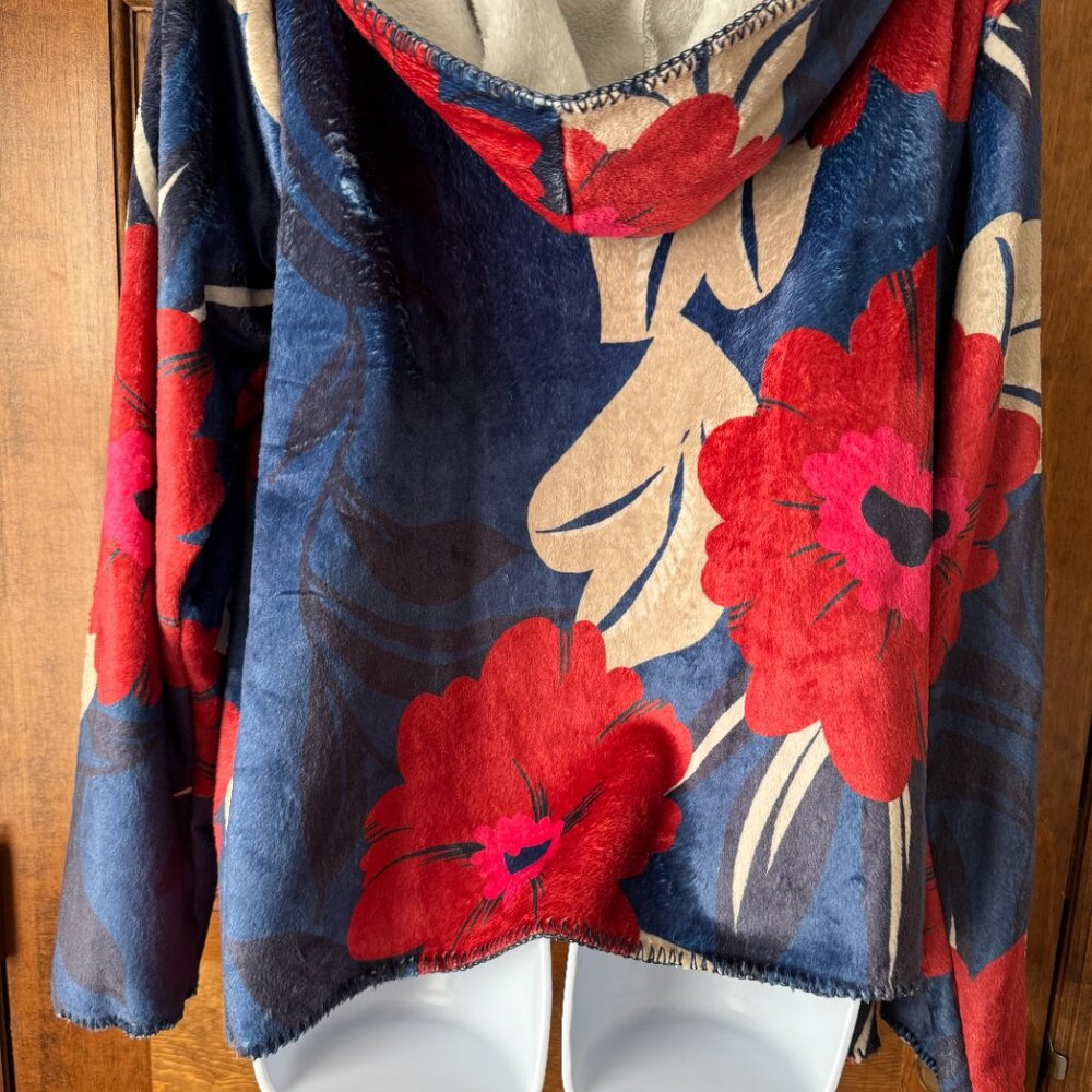 NWT Johnny Was Adler Blue/Red/Fuchsia/Tan Flowers Hooded Sherpa Jacket X-Large - Picture 10 of 12